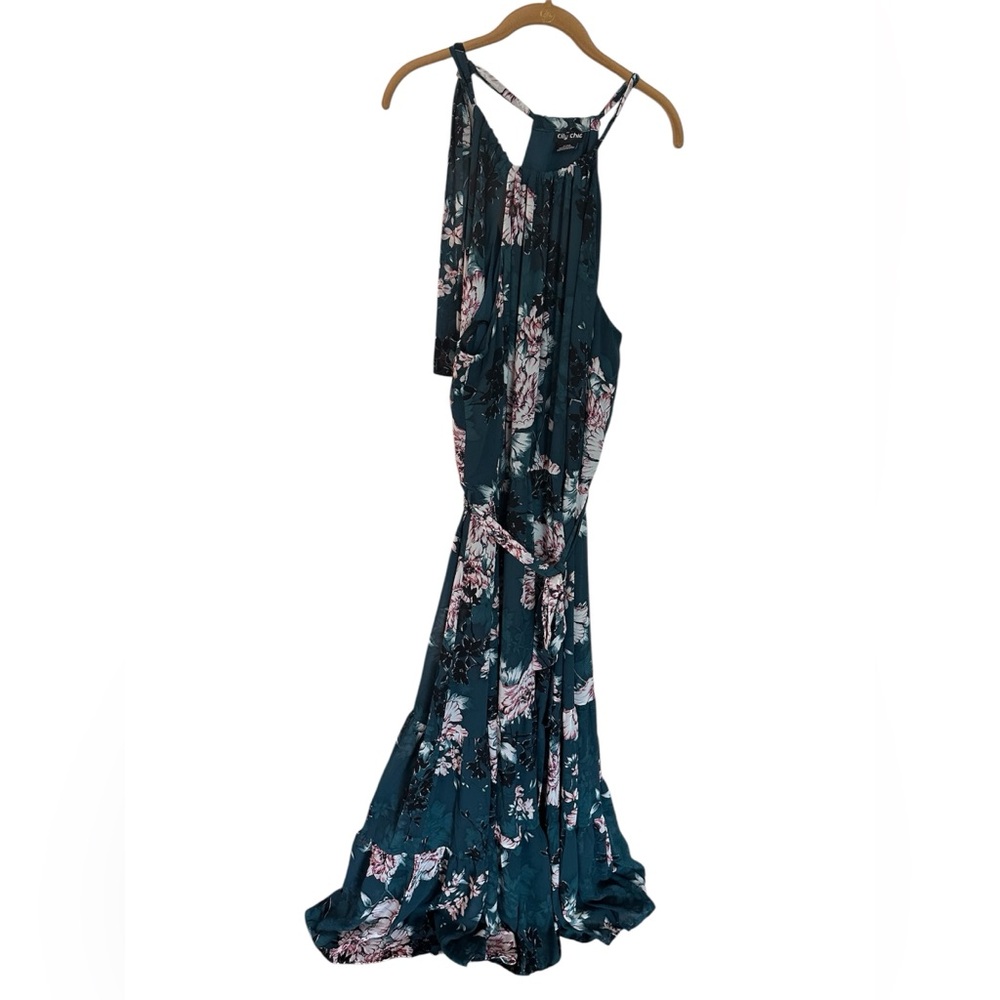 City Chic Teal Floral Halter Dress - Picture 3 of 5